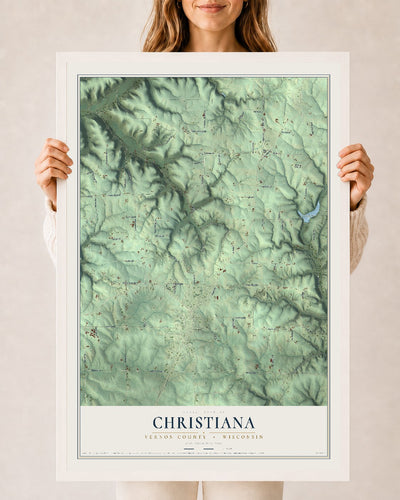 Map of Christiana, Vernon County, Wisconsin, 24 x 36 inch print in a white wood frame