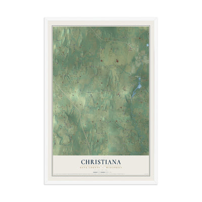 Map of Christiana, Dane County, Wisconsin, 12 x 18 inch print in a white wood frame