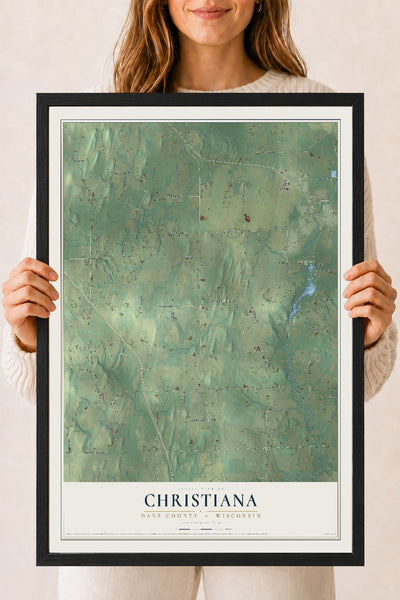 Map of Christiana, Dane County, Wisconsin, 18 x 24 inch print in a black wood frame