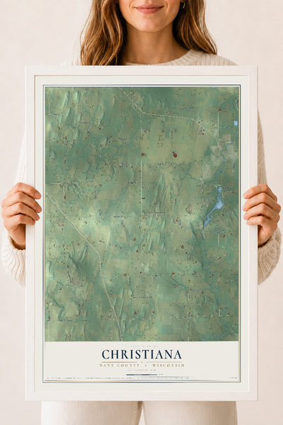 Map of Christiana, Dane County, Wisconsin, 18 x 24 inch print in a white wood frame