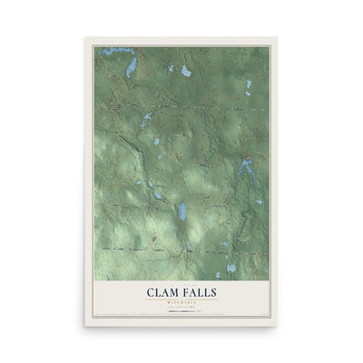 Map of Clam Falls, Wisconsin, 12 x 18 inch unframed archival matte print