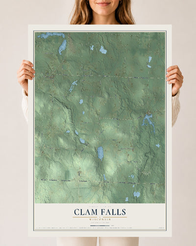 Map of Clam Falls, Wisconsin, 24 x 36 inch unframed archival matte print