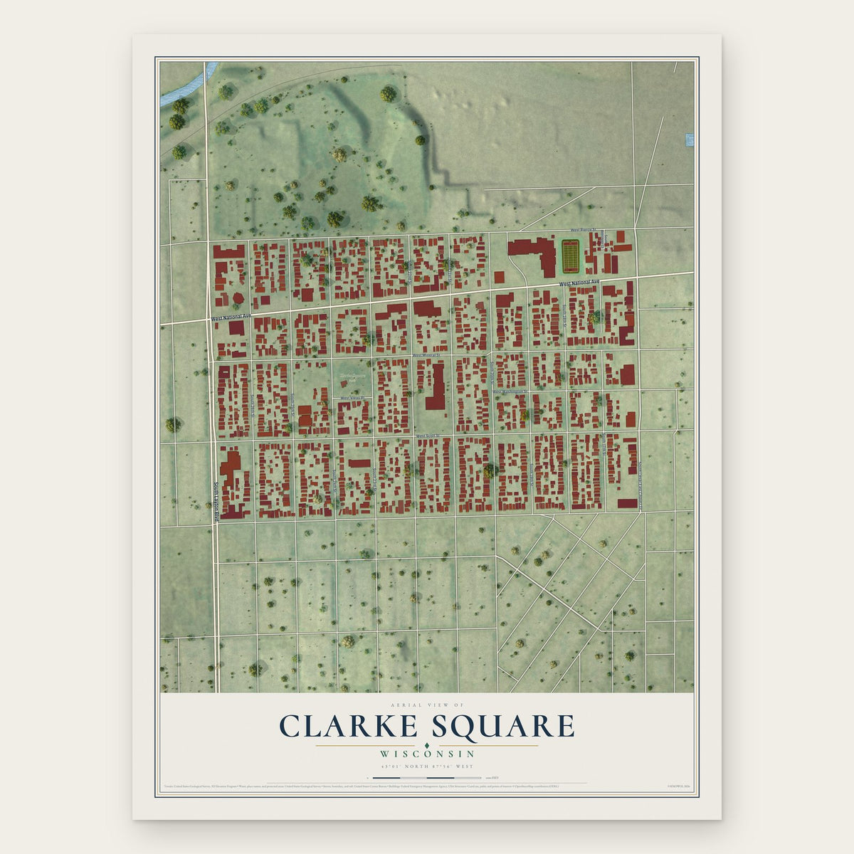 Clarke Square, Wisconsin map print, the full design