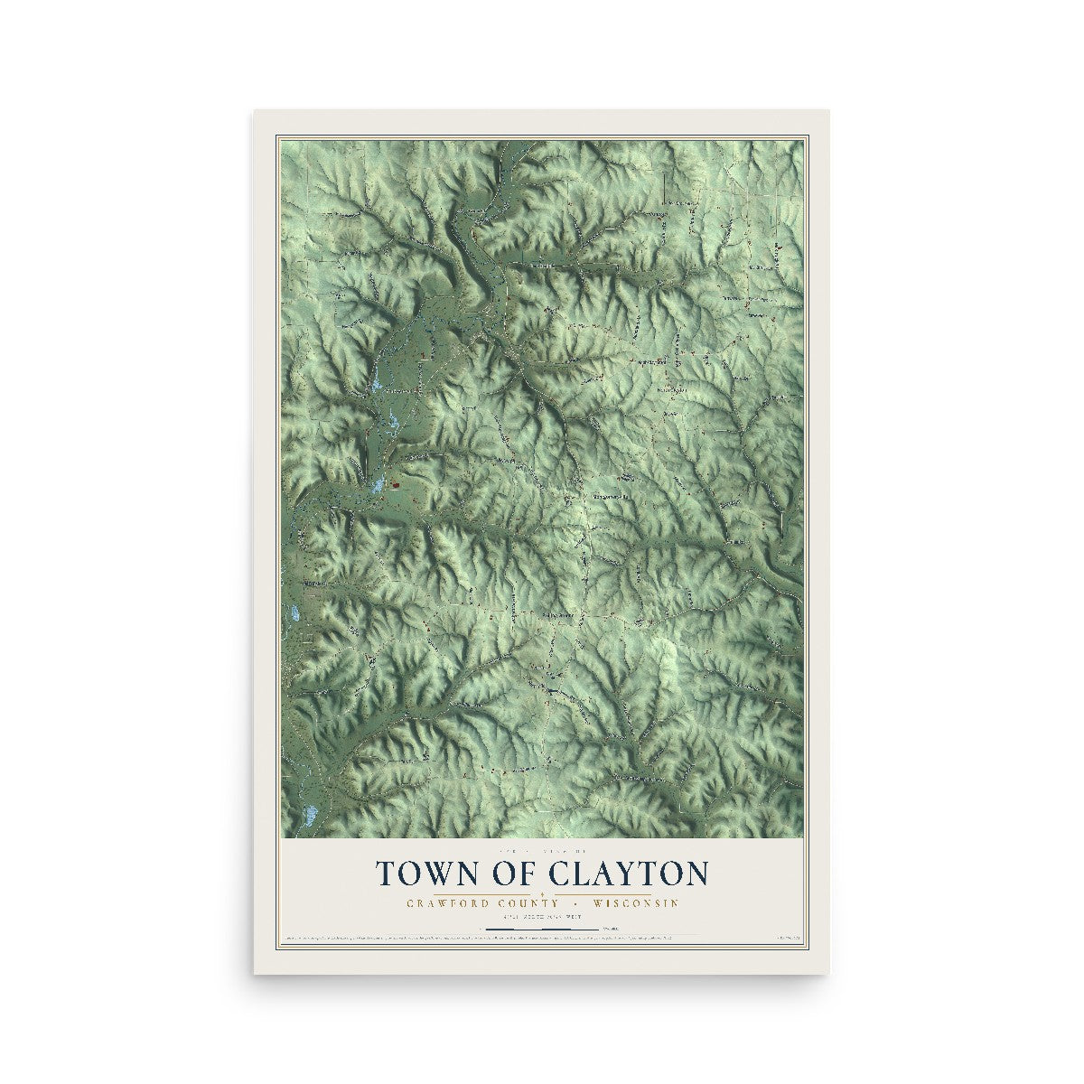 Map of the Town of Clayton, Crawford County, Wisconsin, 12 x 18 inch unframed archival matte print