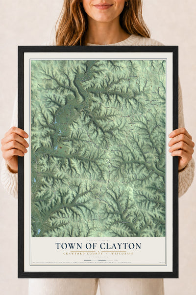 Map of the Town of Clayton, Crawford County, Wisconsin, 18 x 24 inch print in a black wood frame