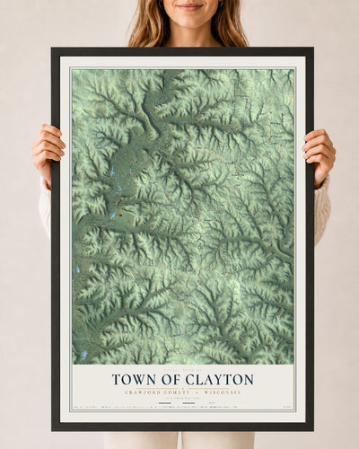 Map of the Town of Clayton, Crawford County, Wisconsin, 24 x 36 inch print in a black wood frame