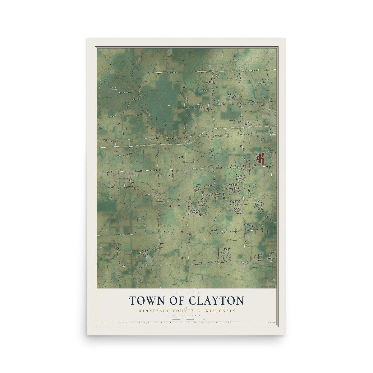 Map of the Town of Clayton, Winnebago County, Wisconsin, 12 x 18 inch unframed archival matte print