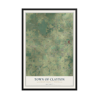 Map of the Town of Clayton, Winnebago County, Wisconsin, 12 x 18 inch print in a black wood frame