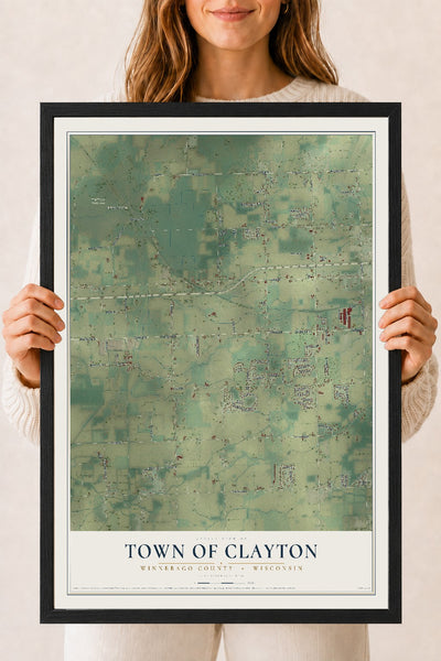 Map of the Town of Clayton, Winnebago County, Wisconsin, 18 x 24 inch print in a black wood frame