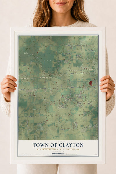 Map of the Town of Clayton, Winnebago County, Wisconsin, 18 x 24 inch print in a white wood frame