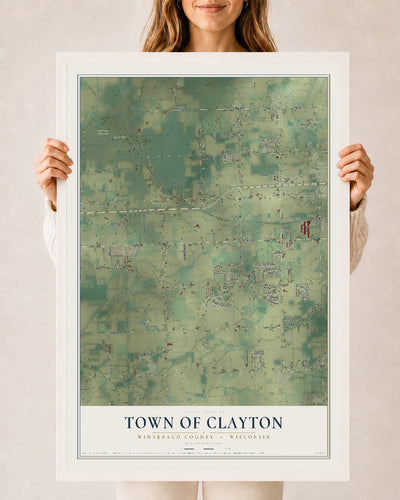 Map of the Town of Clayton, Winnebago County, Wisconsin, 24 x 36 inch print in a white wood frame