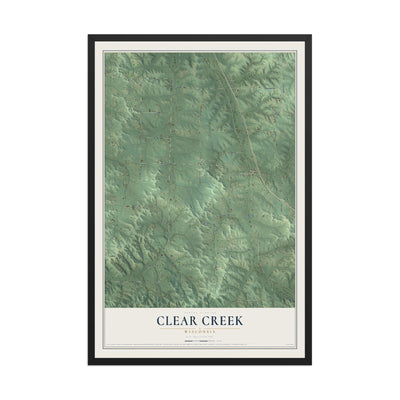 Map of Clear Creek, Wisconsin, 12 x 18 inch print in a black wood frame