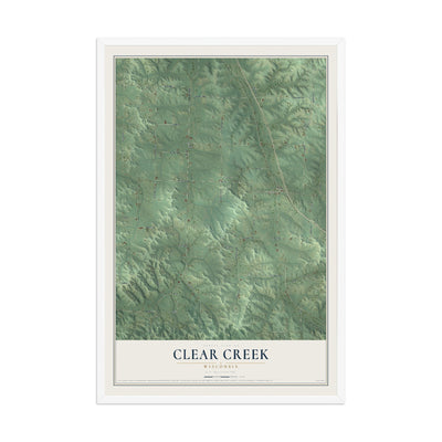 Map of Clear Creek, Wisconsin, 12 x 18 inch print in a white wood frame