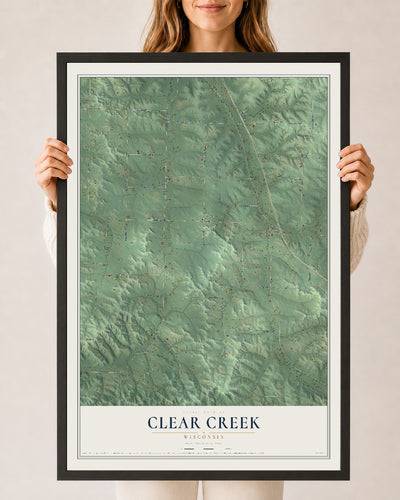 Map of Clear Creek, Wisconsin, 24 x 36 inch print in a black wood frame