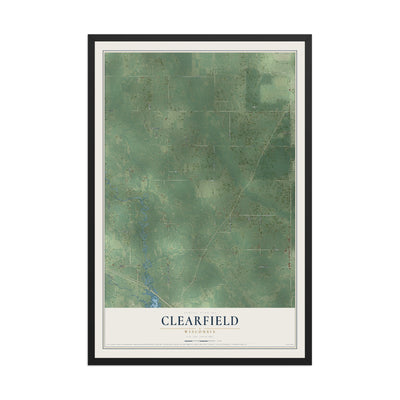 Map of Clearfield, Wisconsin, 12 x 18 inch print in a black wood frame