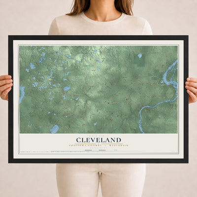 Map of Cleveland, Chippewa County, Wisconsin, 18 x 24 inch print in a black wood frame
