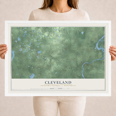 Map of Cleveland, Chippewa County, Wisconsin, 18 x 24 inch print in a white wood frame
