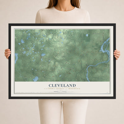Map of Cleveland, Chippewa County, Wisconsin, 24 x 36 inch print in a black wood frame