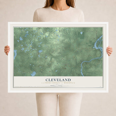 Map of Cleveland, Chippewa County, Wisconsin, 24 x 36 inch print in a white wood frame