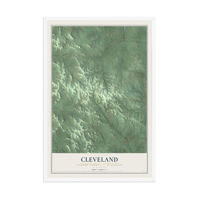 Map of Cleveland, Jackson County, Wisconsin, 12 x 18 inch print in a white wood frame