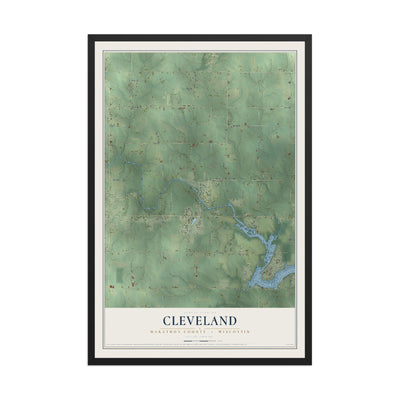 Map of Cleveland, Marathon County, Wisconsin, 12 x 18 inch print in a black wood frame