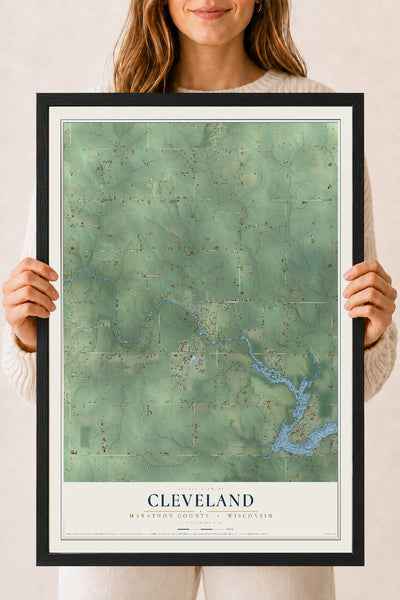 Map of Cleveland, Marathon County, Wisconsin, 18 x 24 inch print in a black wood frame