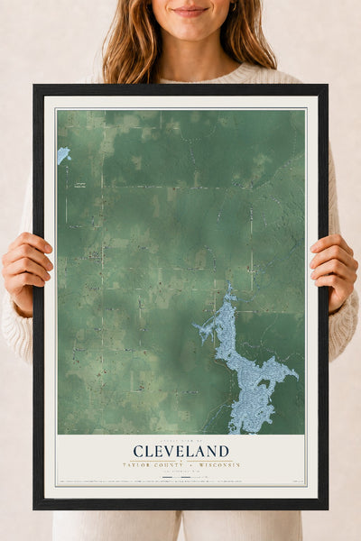 Map of Cleveland, Taylor County, Wisconsin, 18 x 24 inch print in a black wood frame