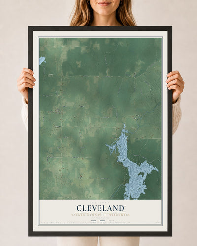 Map of Cleveland, Taylor County, Wisconsin, 24 x 36 inch print in a black wood frame
