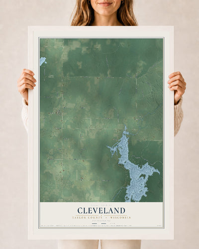 Map of Cleveland, Taylor County, Wisconsin, 24 x 36 inch print in a white wood frame
