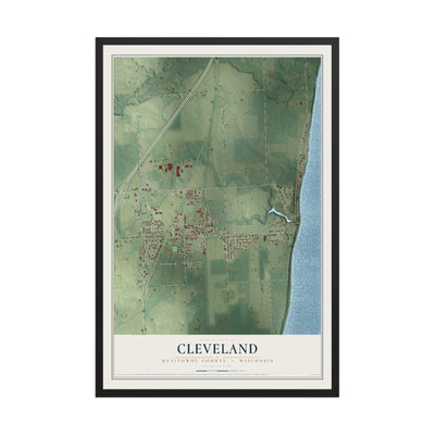 Map of Cleveland, Manitowoc County, Wisconsin, 12 x 18 inch print in a black wood frame