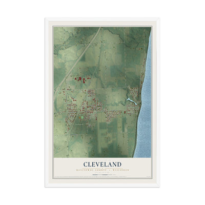 Map of Cleveland, Manitowoc County, Wisconsin, 12 x 18 inch print in a white wood frame