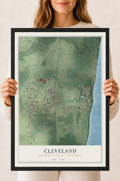Map of Cleveland, Manitowoc County, Wisconsin, 18 x 24 inch print in a black wood frame