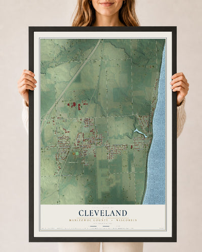 Map of Cleveland, Manitowoc County, Wisconsin, 24 x 36 inch print in a black wood frame