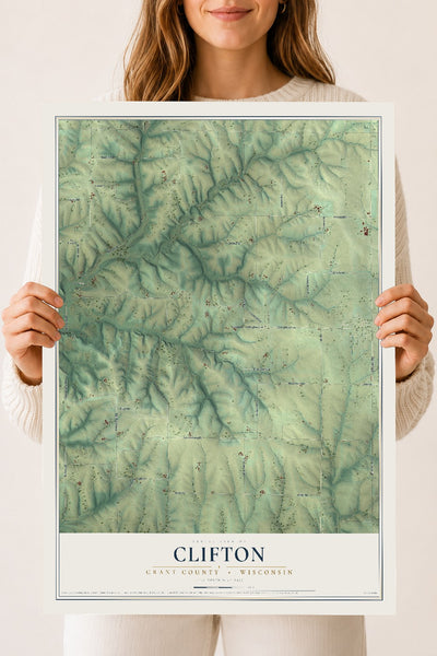 Map of Clifton, Grant County, Wisconsin, 18 x 24 inch unframed archival matte print