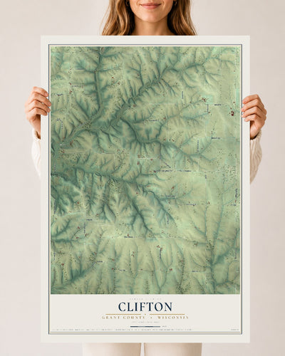 Map of Clifton, Grant County, Wisconsin, 24 x 36 inch unframed archival matte print