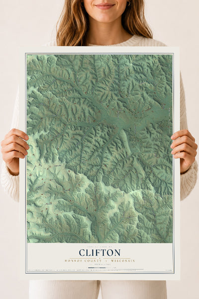 Map of Clifton, Monroe County, Wisconsin, 18 x 24 inch unframed archival matte print