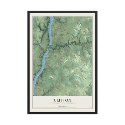 Map of Clifton, Pierce County, Wisconsin, 12 x 18 inch print in a black wood frame