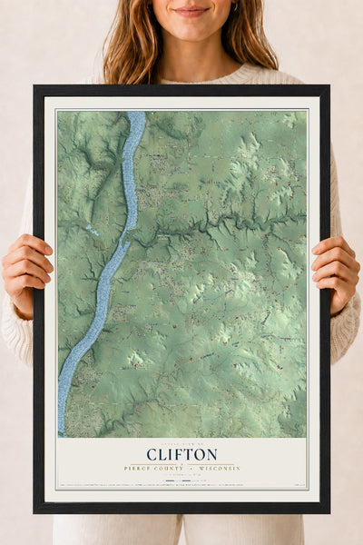 Map of Clifton, Pierce County, Wisconsin, 18 x 24 inch print in a black wood frame