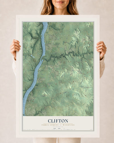 Map of Clifton, Pierce County, Wisconsin, 24 x 36 inch print in a white wood frame