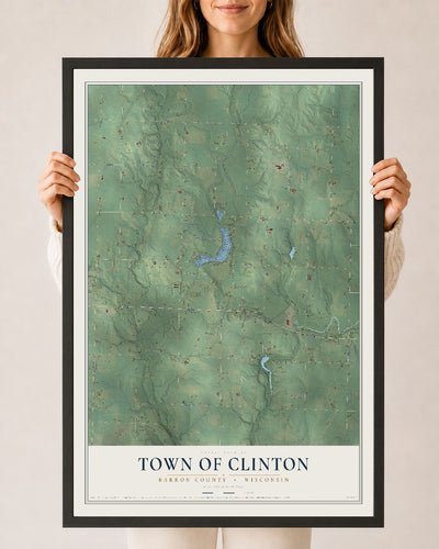 Map of the Town of Clinton, Barron County, Wisconsin, 24 x 36 inch print in a black wood frame