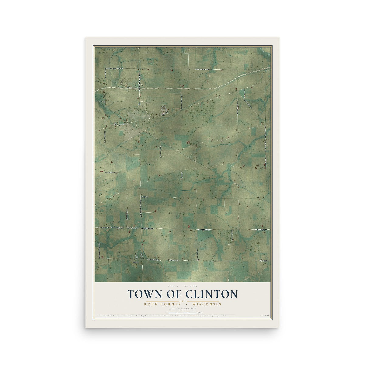 Map of the Town of Clinton, Rock County, Wisconsin, 12 x 18 inch unframed archival matte print