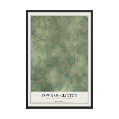 Map of the Town of Clinton, Rock County, Wisconsin, 12 x 18 inch print in a black wood frame