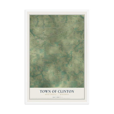 Map of the Town of Clinton, Rock County, Wisconsin, 12 x 18 inch print in a white wood frame