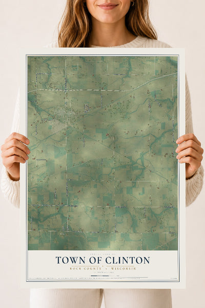 Map of the Town of Clinton, Rock County, Wisconsin, 18 x 24 inch unframed archival matte print