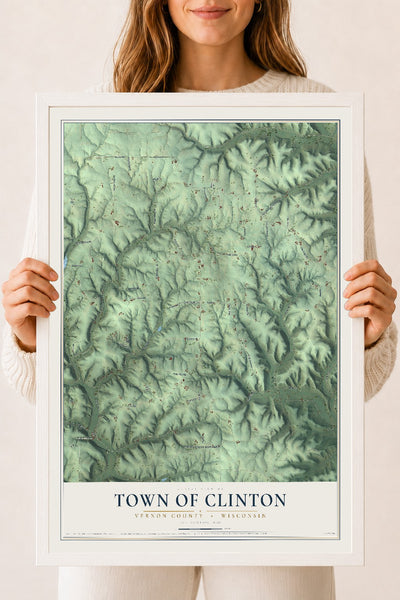 Map of the Town of Clinton, Vernon County, Wisconsin, 18 x 24 inch print in a white wood frame