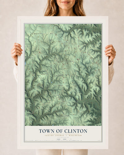 Map of the Town of Clinton, Vernon County, Wisconsin, 24 x 36 inch print in a white wood frame