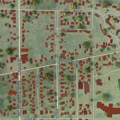 Close-up of the map of Clinton, Wisconsin print showing street and building detail