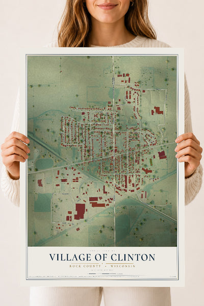 Map of Clinton, Wisconsin, 18 x 24 inch unframed archival matte print