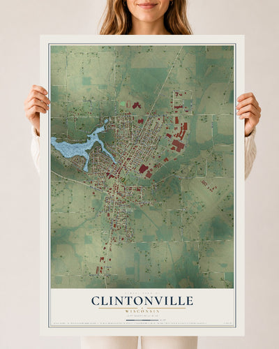 Map of Clintonville, Wisconsin, 24 x 36 inch unframed archival matte print