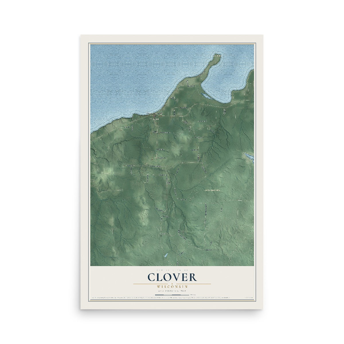 Map of Clover, Wisconsin, 12 x 18 inch unframed archival matte print